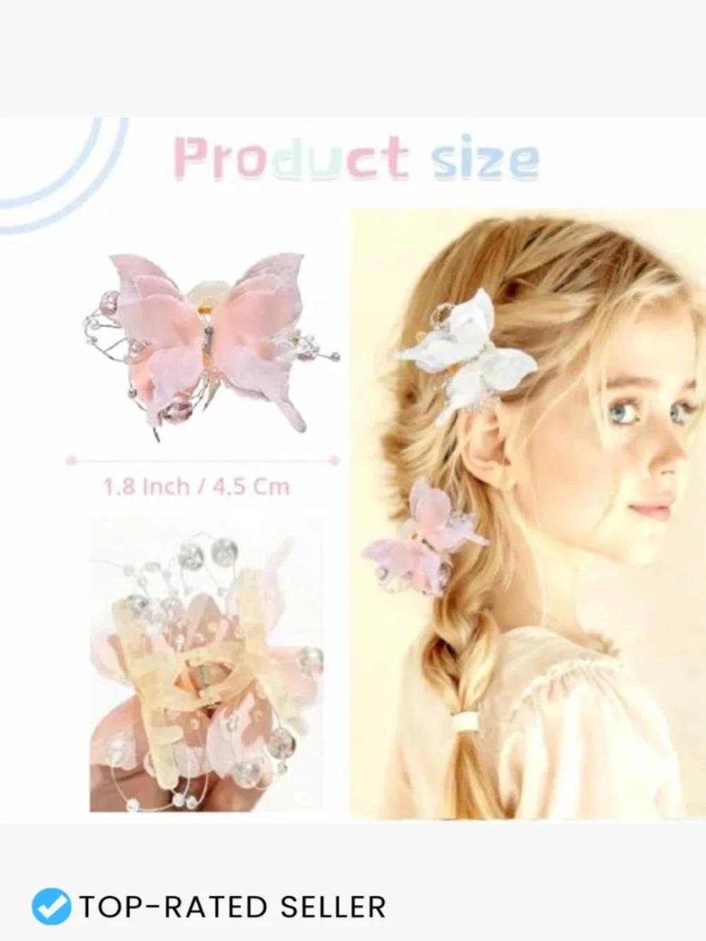 Butterfly Hair Clips Tulle Mesh Hair Bows for Girls Toddlers Kids Pearl